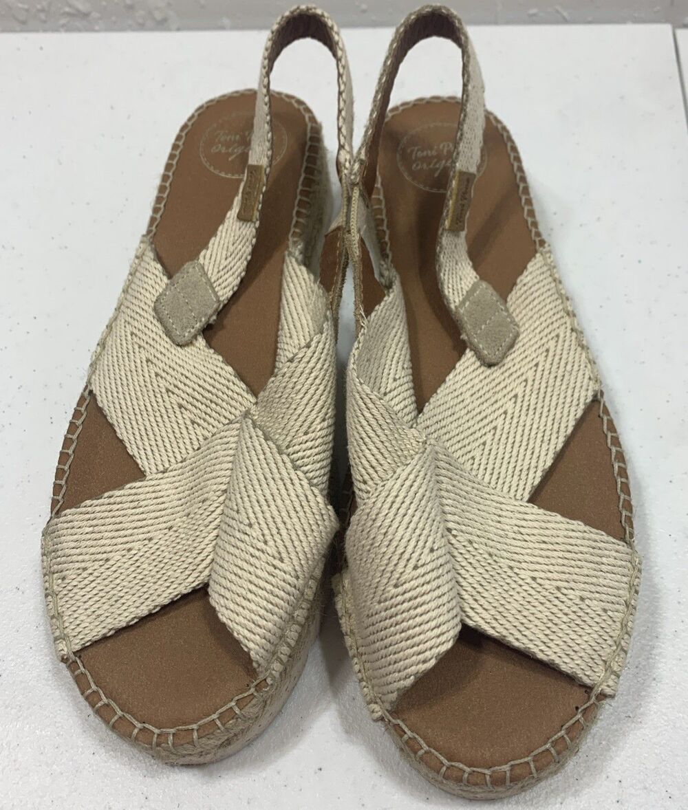 Toni Pons Espadrille Platform Sandals Womens 9.5 Cream Slingback Peep Toe Boho